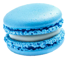 Blue macaron with smooth filling on white, cut out - stock png.