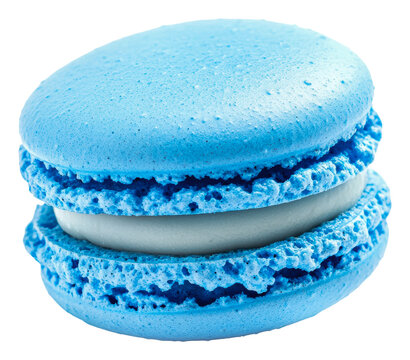 Blue macaron with smooth filling on white, cut out - stock png.