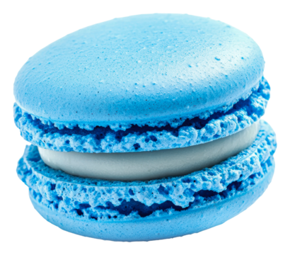 Blue macaron with smooth filling on white, cut out - stock png.