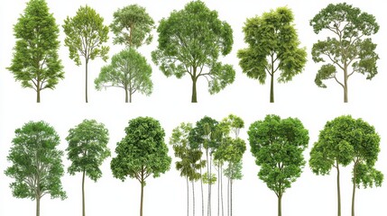 Collection of Green Trees Isolated on White Background