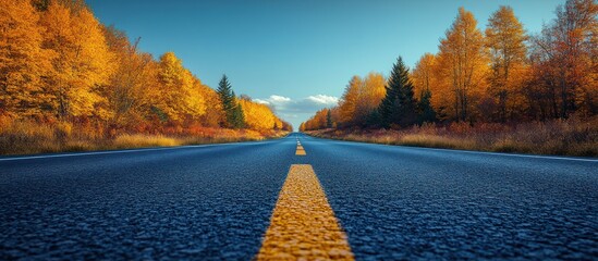 Autumn Road Through Golden Foliage