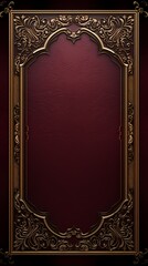 Elegant decorative frame with intricate golden details on a rich maroon background.