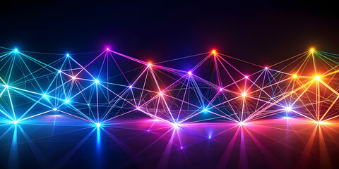 Obraz premium holographic glowing neon lines, polygonal lights dark background.