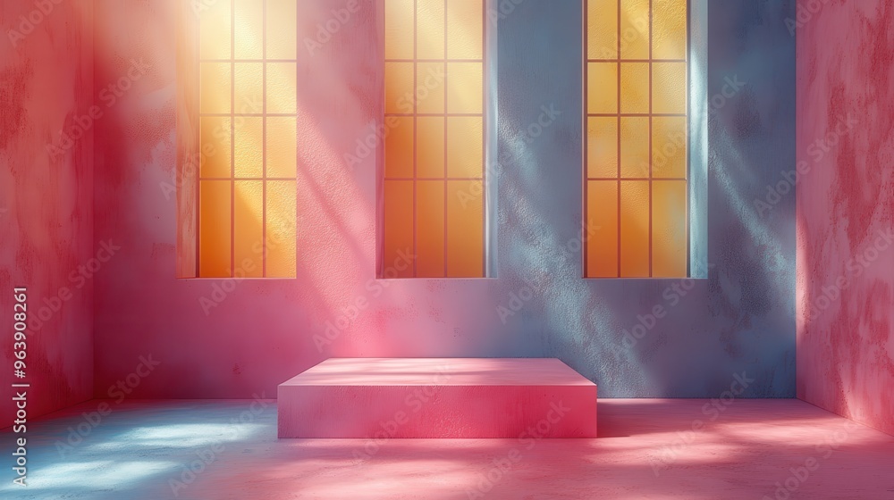 Poster 3d abstract backgroun3d with assorte3d geometric shapes an3d square podium for product presentation 
