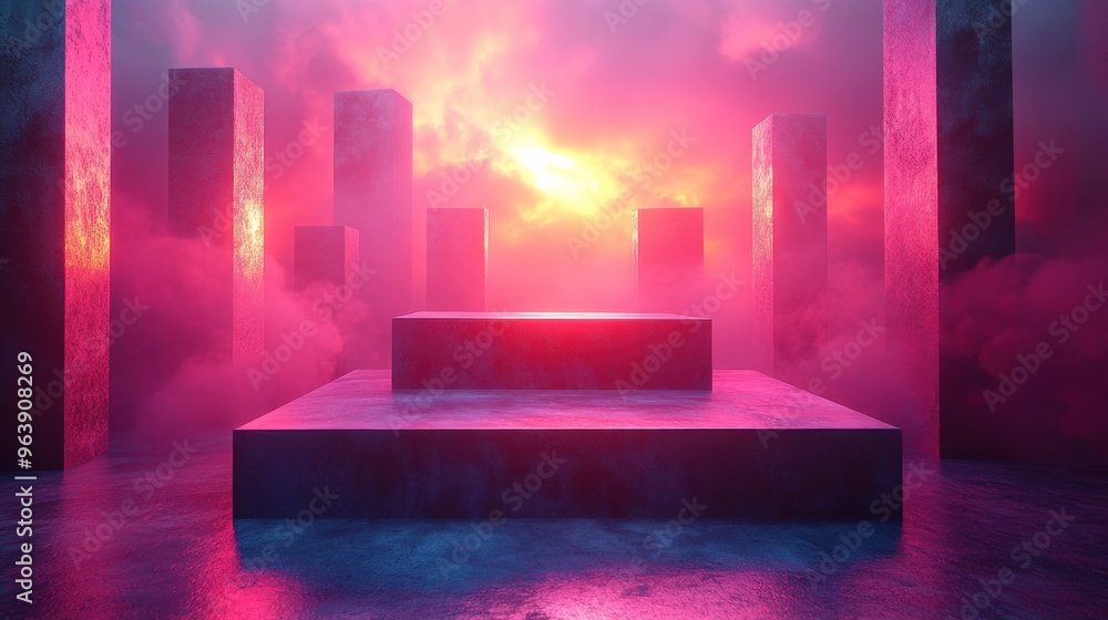 Poster 3d abstract backgroun3d with assorte3d geometric shapes an3d square podium for product presentation 