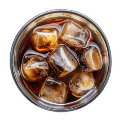 glass cola with ice top view