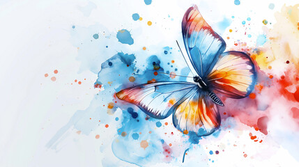 Fototapeta premium A stunning butterfly, painted in vibrant watercolors, displays its wings against a white background while colorful splashes enhance its beauty and grace - Generative AI