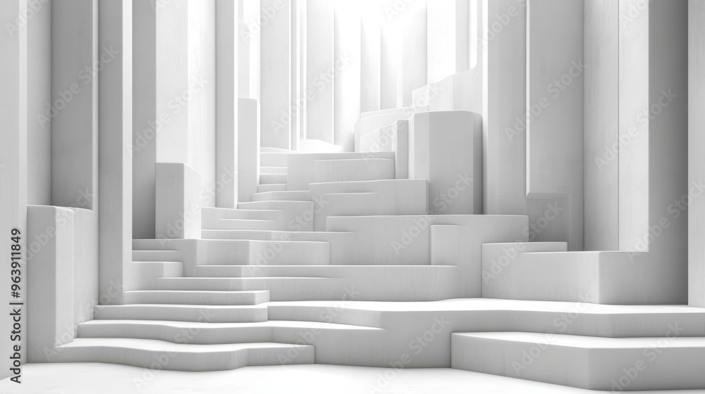 Poster abstract minimalist white backgroun3d flat geometric shapes linke3d together spin an3d rotate cycle3