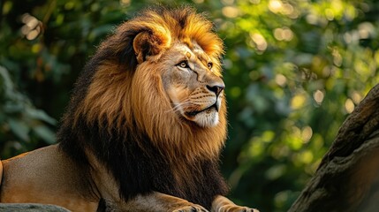 Majestic Lion in Lush Foliage