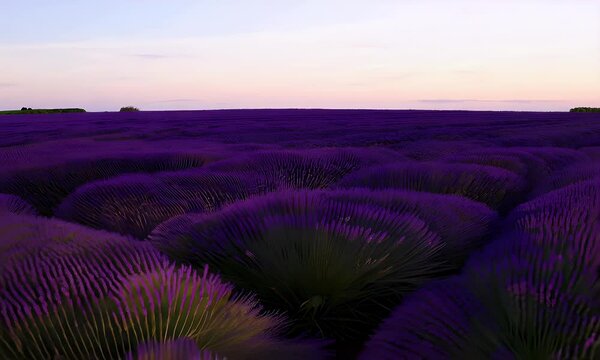 Rows of Purple Flowers in a Field at Sunset