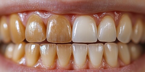 Teeth Whitening Results Showing Before and After Comparison Close-up