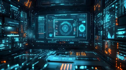 A Futuristic Computer-Themed Wallpaper Featuring a Sleek Digital Interface