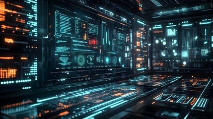 A Futuristic Computer-Themed Wallpaper Featuring a Sleek Digital Interface