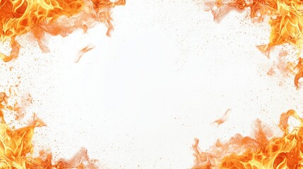 Fiery Abstract Frame with Orange Flames and White Background