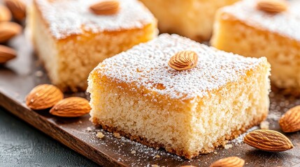 Close Up of Almond Cake with Powdered Sugar