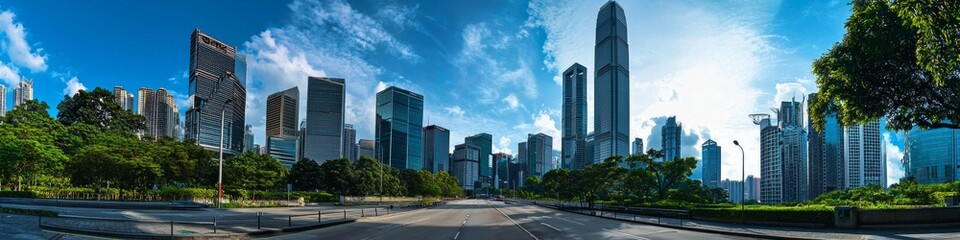 Fototapeta premium central roadway, tall buildings are on street