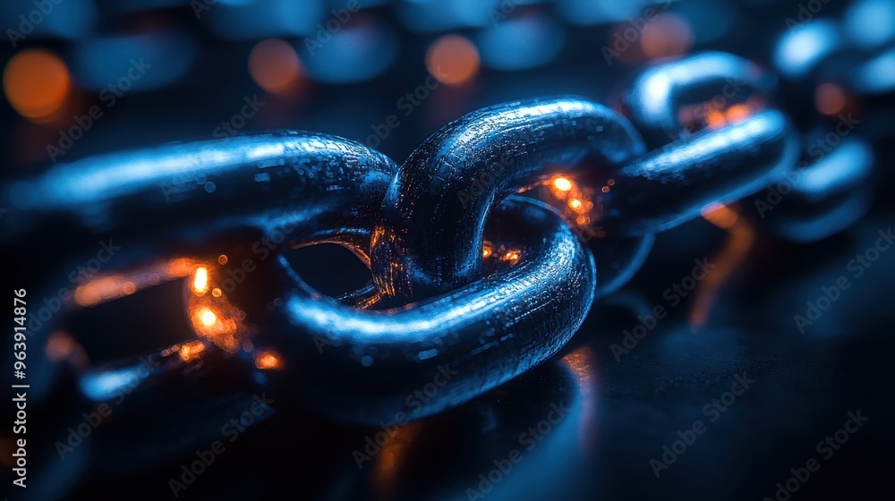 Poster endless 3d animation abstract backgroun3d of metal chain twisting in helix