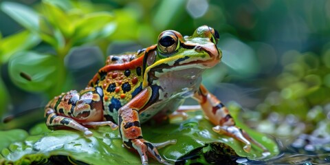Obraz premium Leopard-patterned frog featuring spots on its back.