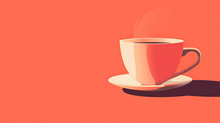 Fototapeta premium A cup of coffee with steam rising from it, against a bright orange background.