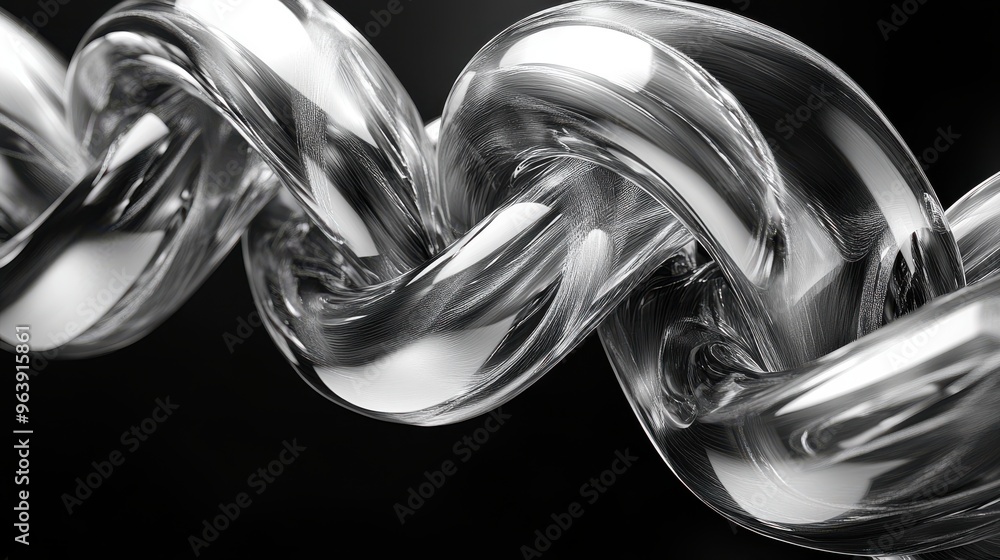 Poster looping 3d vertical abstract silver chain twisting in spiral isolate3d on black background