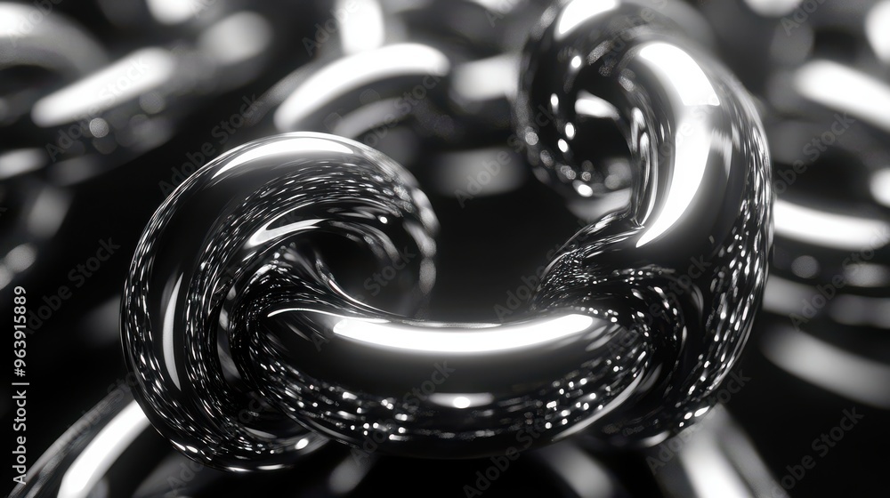 Aufkleber looping 3d vertical abstract silver chain twisting in spiral isolate3d on black background