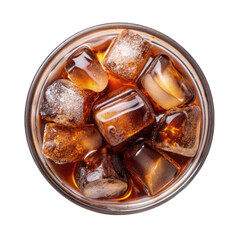 glass cola with ice top view