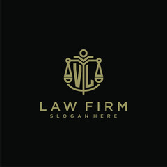 VL initial monogram logo for lawfirm with scale vector design