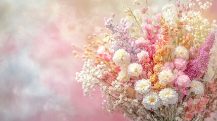 Lush Floral Bouquet of Pastel Colored Flowers in a Glass Vase