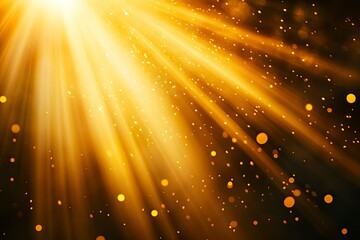 golden sunbeam sunlight beam sunshine sunset bright. Isolated yellow light rays animation. Shine or sun effect on black screen background. Glitter, shiny, bright, flare. orange sunrays, bokeh , ai