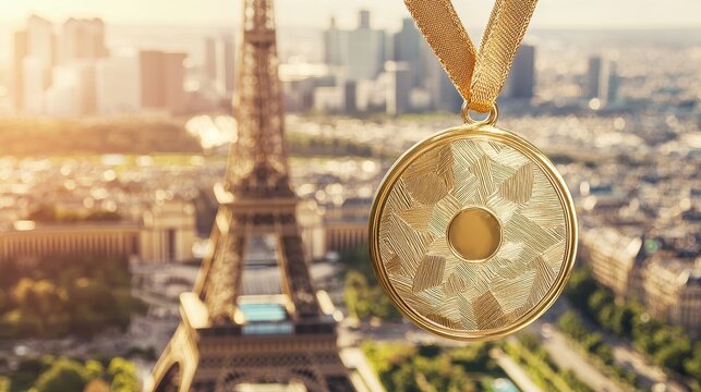 Golden Medallion Over Paris Skyline