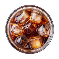 glass cola with ice top view