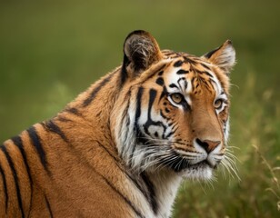 Fototapeta premium A tiger is looking at the camera with its eyes wide open