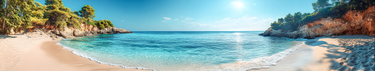 Obraz premium Serene Paradise - Stunning Hyper-realistic Coastal Landscape with Turquoise Waters and Blue Sky Perfect