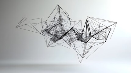 Abstract Wireframe Sculpture: A wireframe sculpture floating in mid-air, with geometric shapes and lines creating a complex abstract design.
