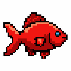 Fototapeta premium Pixel Art Red Fish Retro Digital Illustration of a Vibrant Aquatic Creature