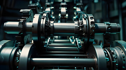 Fototapeta premium the power and precision of a big mechanical equipment, gears turning and pistons pumping perfectly.