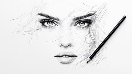 Obraz premium Pencil Drawing of a Woman s Face with Graphite Pencil