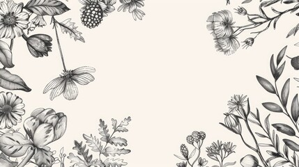 Elegant Botanical Illustration Background with Delicate Floral Elements