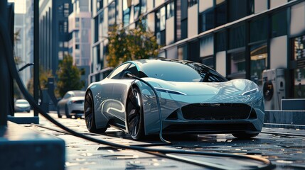 Sleek Electric Vehicle Parked in Modern Urban Environment