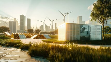 Obraz premium Innovative Sustainable City with Green Energy Solutions and Modern Architecture