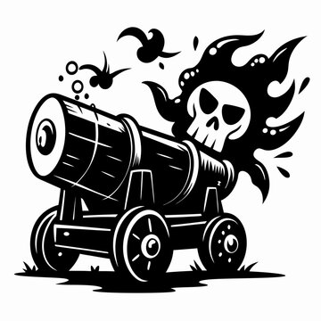 recommend clip art: Retro Skull Cannon Illustration Bold Black and White Tattoo Inspired Art