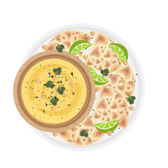 Vector Illustration Logo Clipart Homemade Chickpea Hummus with Pita Bread