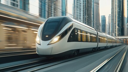 Fototapeta premium High Speed Train in Motion Urban Transportation Modern Railway System
