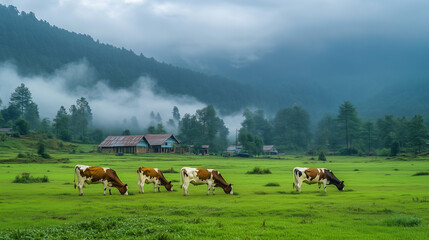 Fototapeta premium Cow eating grass in a field.