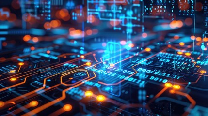 Fototapeta premium Futuristic Circuit Board with Vibrant Data Connections and Patterns