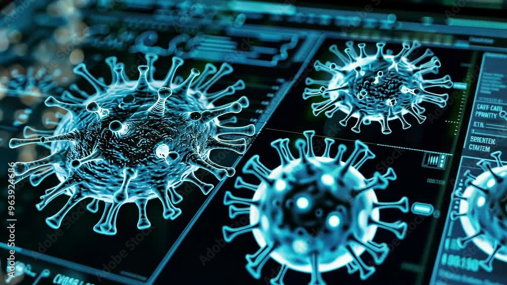 Poster understanding the structure and behavior of viruses through advanced microscopy techniques in a lab 