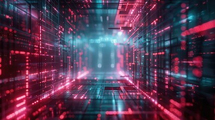 Immersive Digital Corridor: A Journey Through Neon Data Streams