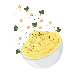 Vector Illustration Logo Clipart Levitation Hummus with chickpeas 