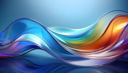 Obraz premium smoky blue background, wavy glass with multicolored wave