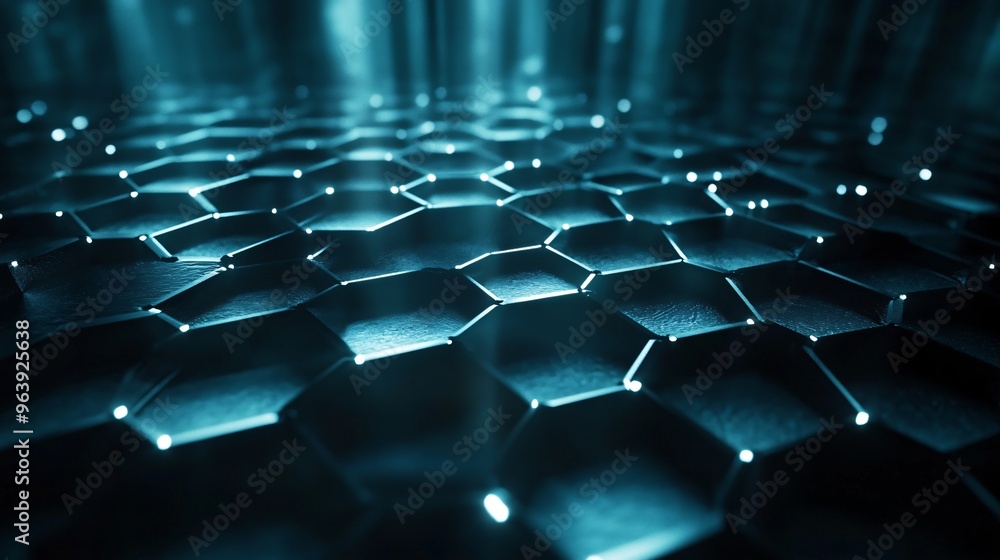 Poster abstract blue hexagon pattern with light rays